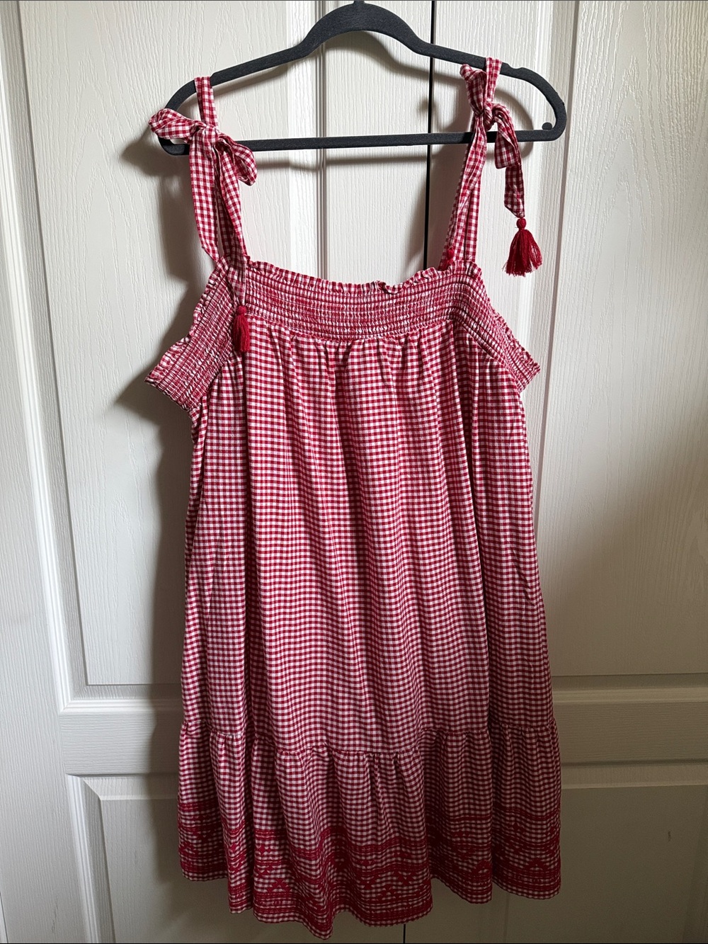 Old Navy Red and White Gingham Tie-Shoulder Dress